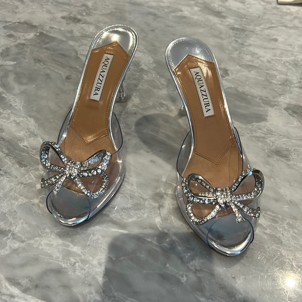 Aquazzura clear diamond bow tie heel